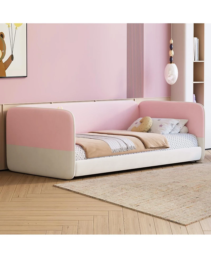 Streamdale Furniture Twin Size Upholstered Velvet Floor Bed with Protective Sides