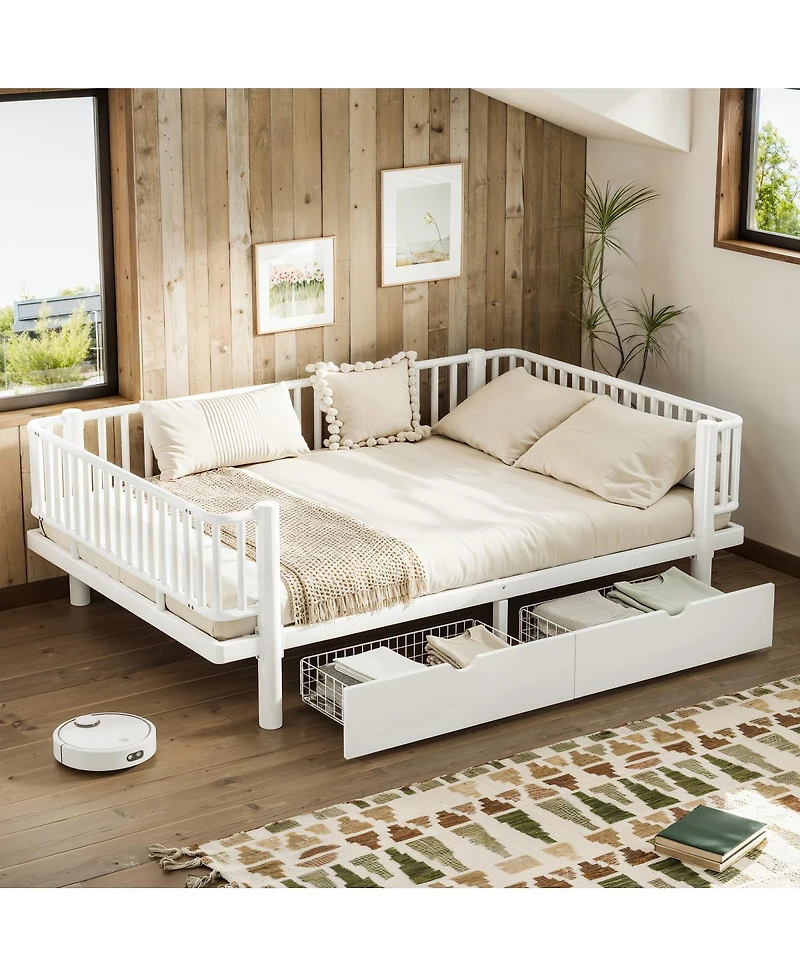 Streamdale Furniture Full Size Metal Platform Bed with Storage Drawers