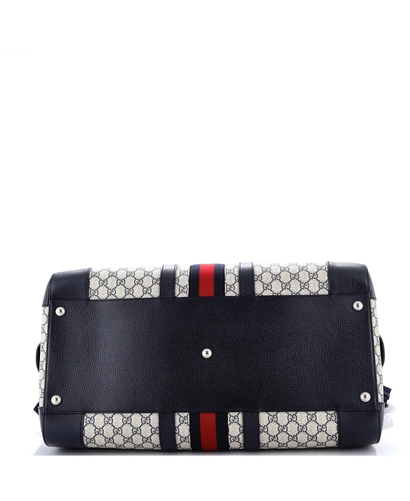 Pre-Owned Gucci Large Savoy Web Convertible Duffle Bag Gg Coated Canvas