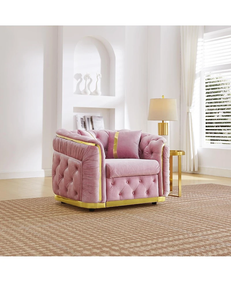 Streamdale Furniture Mid-Century Modern Velvet Chesterfield 1-Seater Sofa with Gold Accents