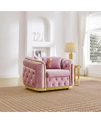 Streamdale Furniture Mid-Century Modern Velvet Chesterfield 1-Seater Sofa with Gold Accents