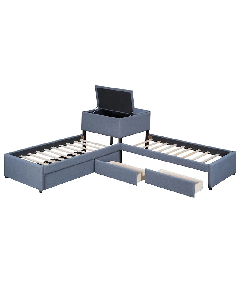 Streamdale Furniture L-Shaped Twin Upholstered Platform Bed with Trundle Drawers
