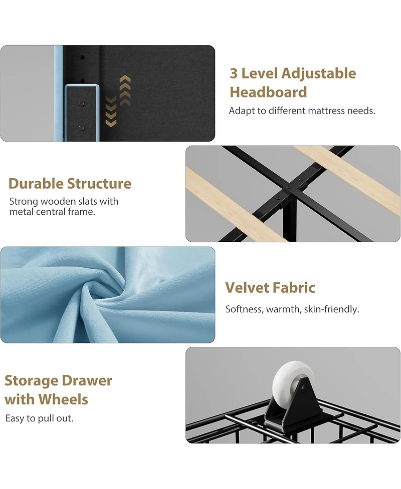 gaomon Full Upholstered Led Bed Frame with Storage Drawer and Adjustable Headboard