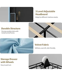 gaomon Full Upholstered Led Bed Frame with Storage Drawer and Adjustable Headboard