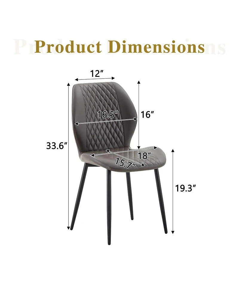 Streamdale Furniture Set of 4 Modern Diamond-Quilted Pu Dining Chairs Metal Legs