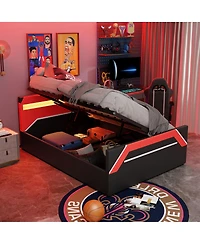 Streamdale Furniture Queen Size Led Gaming Bed with Hydraulic Storage