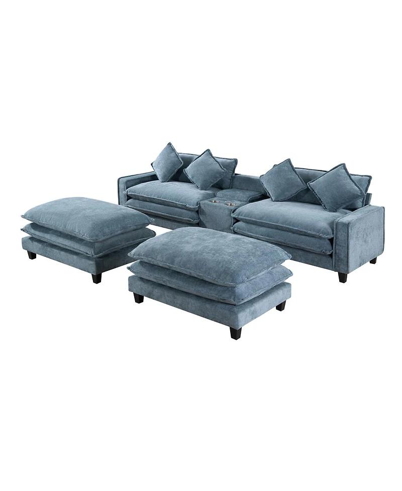 Streamdale Furniture 111'' Chenille Sectional Sofa with Storage Ottomans and Usb Ports