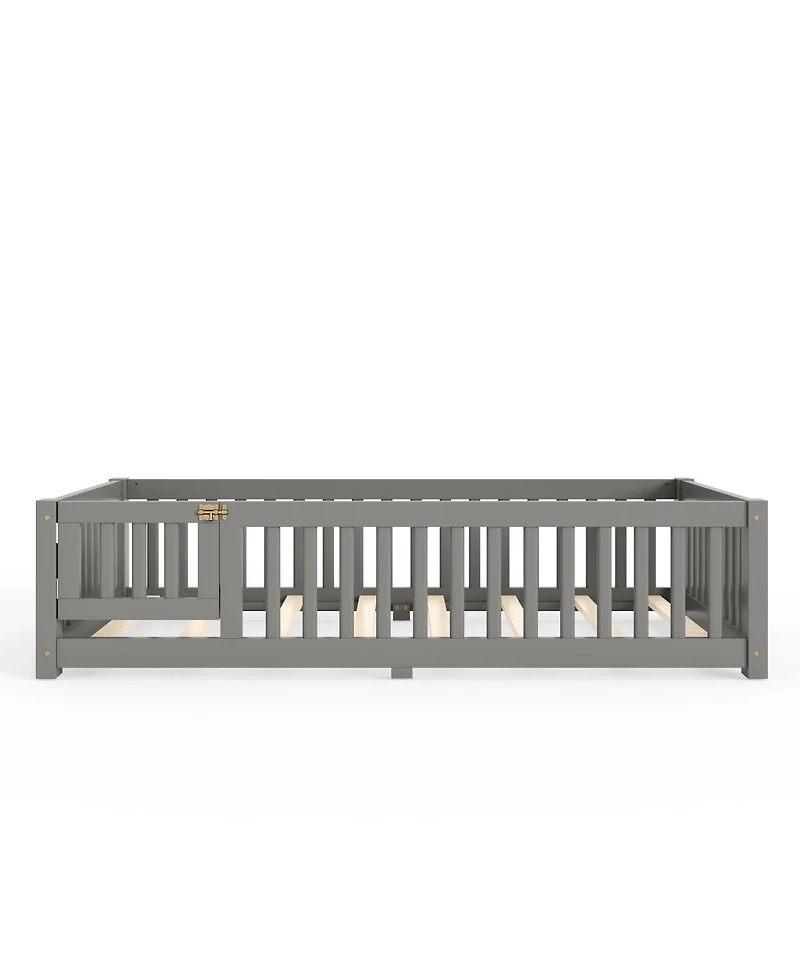 Streamdale Furniture Twin Size Bed Floor Bed with Safety Guardrails and Door for Kids