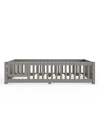 Streamdale Furniture Twin Size Bed Floor Bed with Safety Guardrails and Door for Kids