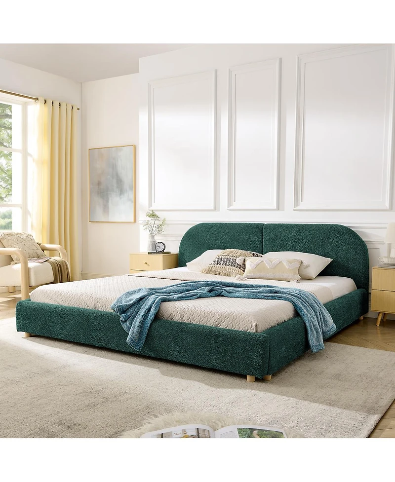Streamdale Furniture King Size Upholstered Bed Frame Modern Minimalist with Tall Curved Headboard