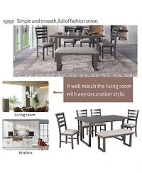Streamdale Furniture 6-Piece Solid Wood Dining Set with Rectangular Table 4 Chairs and Bench