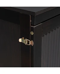 Streamdale Furniture Murphy queen bed with Wooden doors design fake drawers metal legs Espresso
