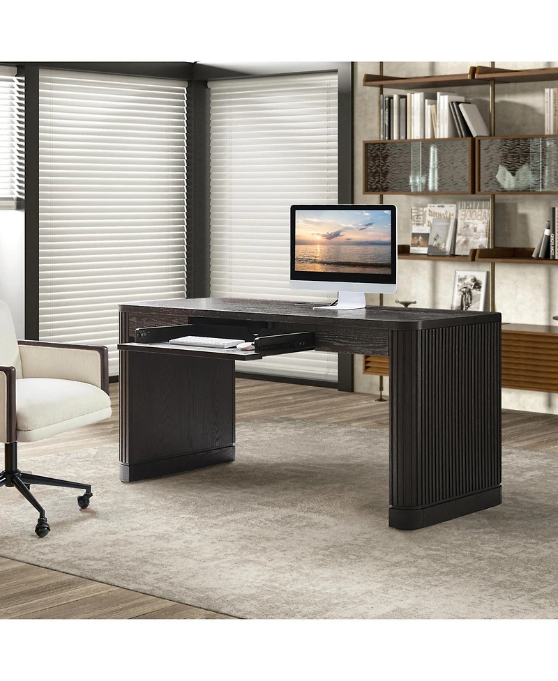 Hulala Home Damaris Aranza 60"W Solid Wood Base Fluted Desk with Cable Management