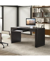 Hulala Home Damaris Aranza 60"W Solid Wood Base Fluted Desk with Cable Management