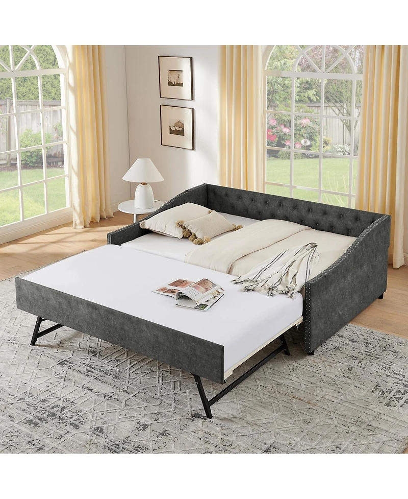 Streamdale Furniture Daybed with Pull-out Usb Charging and Button-Tufted Arms