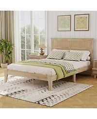 Streamdale Furniture Solid Wood Full Bed with Rattan Headboard and Central Support