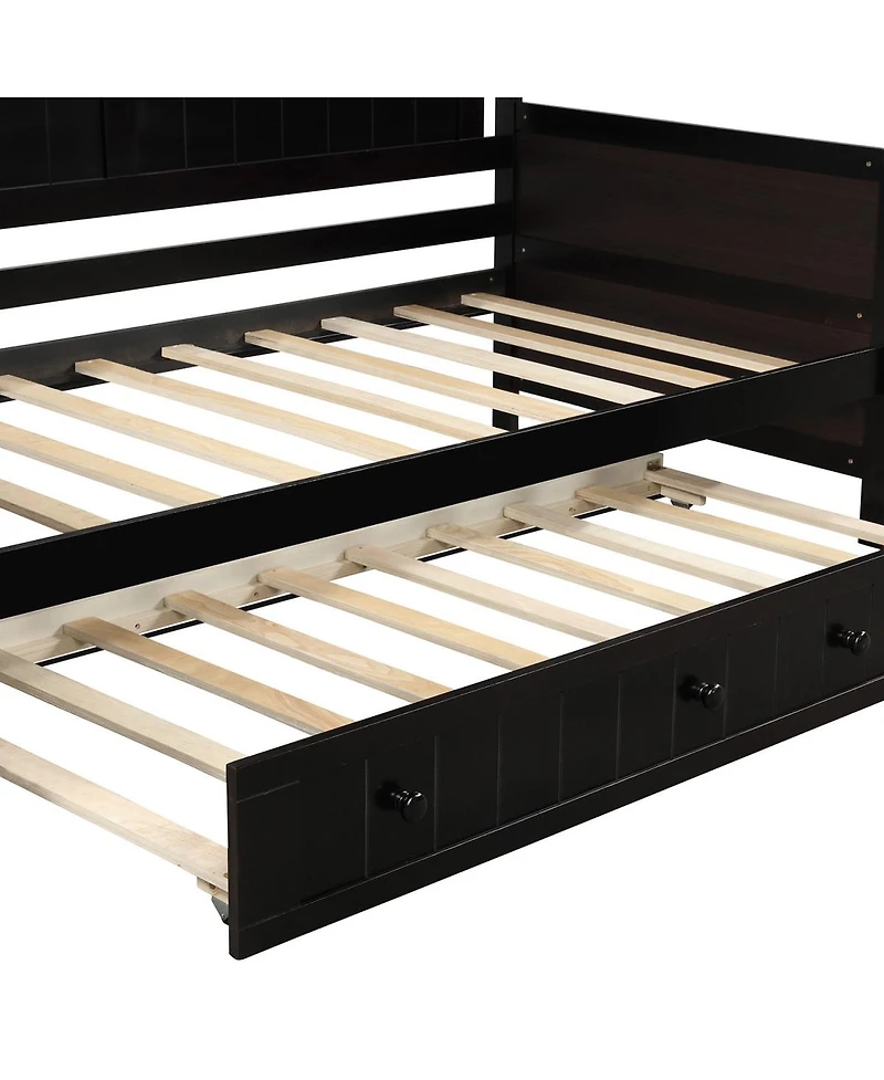 Streamdale FurnitureTwin Wooden Daybed with Trundle Bed Sofa Bed for Bedroom Living Room Espresso
