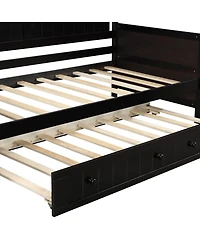 Streamdale FurnitureTwin Wooden Daybed with Trundle Bed Sofa Bed for Bedroom Living Room Espresso