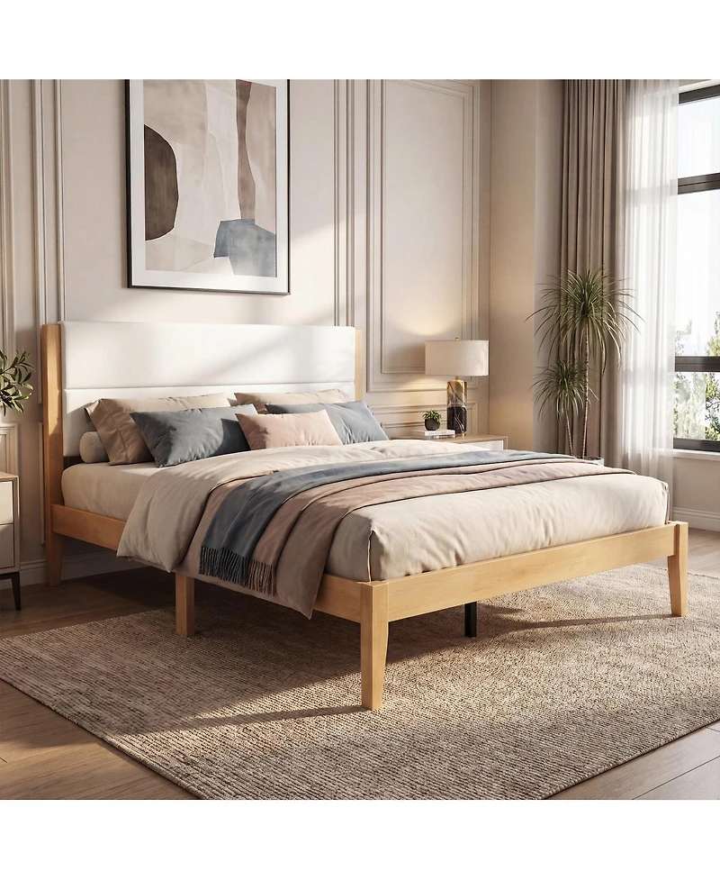 Streamdale Furniture Mid-Century Modern Upholstered King Platform Bed Wood