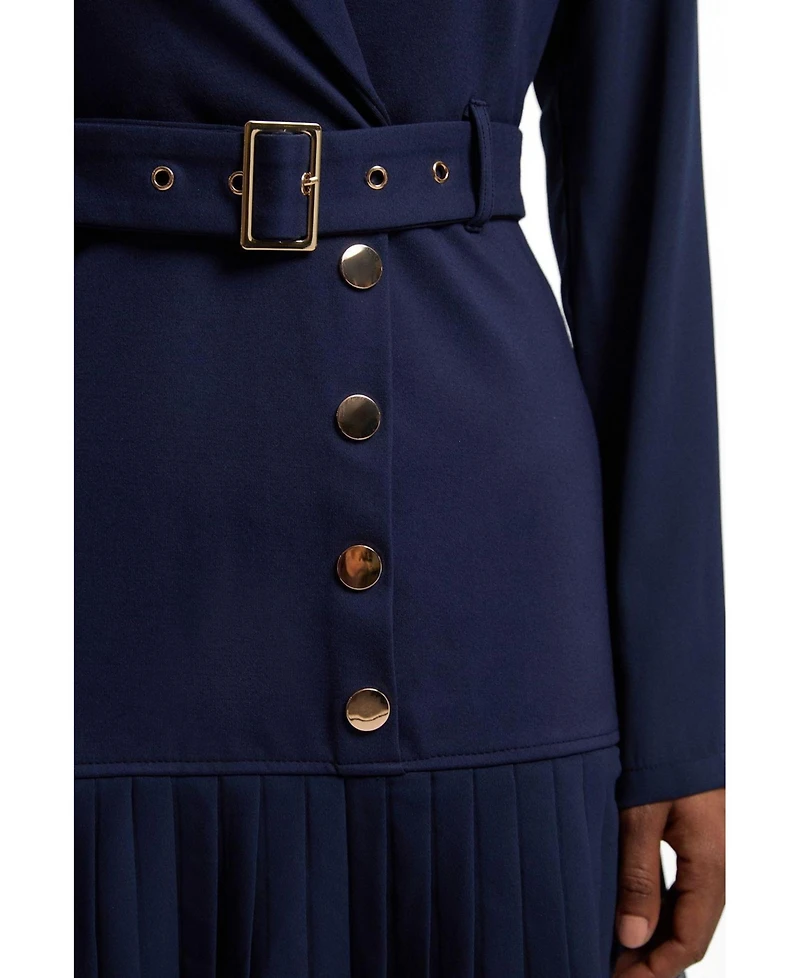 Karen Millen Women's Pleated Skirt Collared Mini Dress
