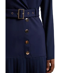 Karen Millen Women's Pleated Skirt Collared Mini Dress