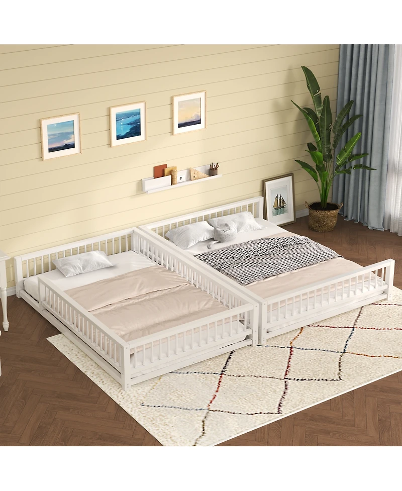 Streamdale Furniture Full Xl over Queen Floor Bunk Bed with Ladder and Guardrails