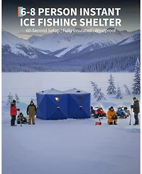 gaomon Insulated Pop-Up Ice Fishing Tent Shelter, 6-8 Person Portable Hub-Style Cabin Shanty, 60-Second Instant Setup, Windproof Thermal