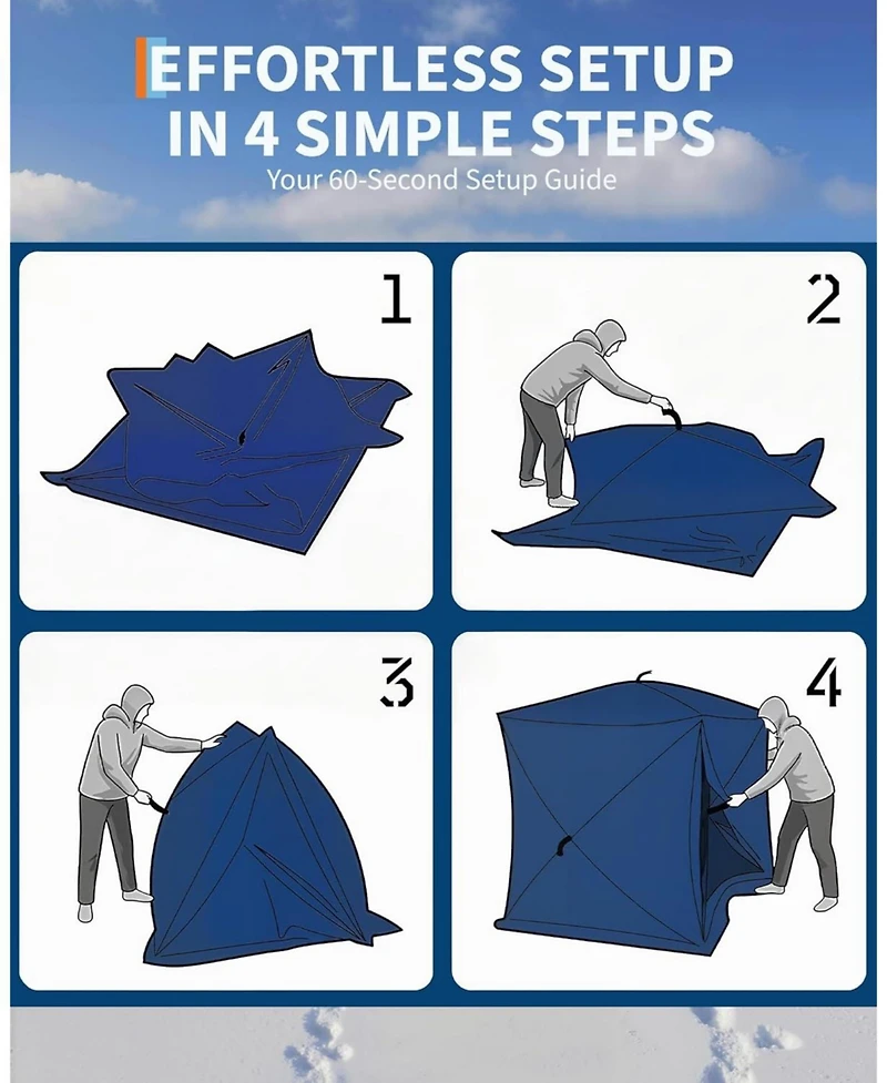 gaomon Insulated Pop-Up Ice Fishing Tent Shelter, 6-8 Person Portable Hub-Style Cabin Shanty, 60-Second Instant Setup, Windproof Thermal
