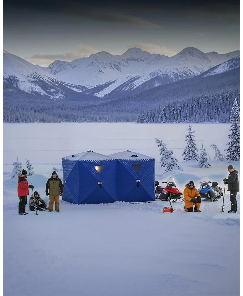 gaomon Insulated Pop-Up Ice Fishing Tent Shelter, 6-8 Person Portable Hub-Style Cabin Shanty, 60-Second Instant Setup, Windproof Thermal