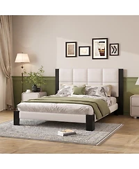 Streamdale Furniture Boucle Queen Bed frame with Square-Stitched Headboard