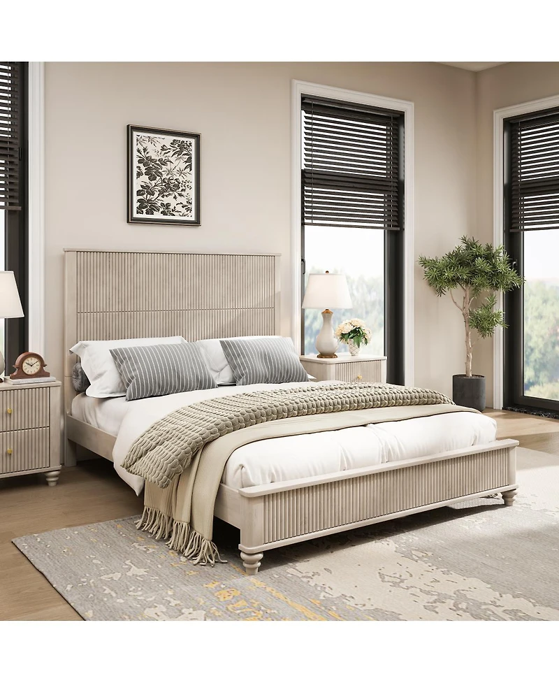 Streamdale Furniture Solid Wood Platform Bed Frame with Tall Headboard No Box Spring Needed