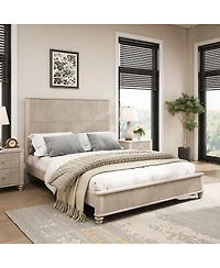 Streamdale Furniture Solid Wood Platform Bed Frame with Tall Headboard No Box Spring Needed