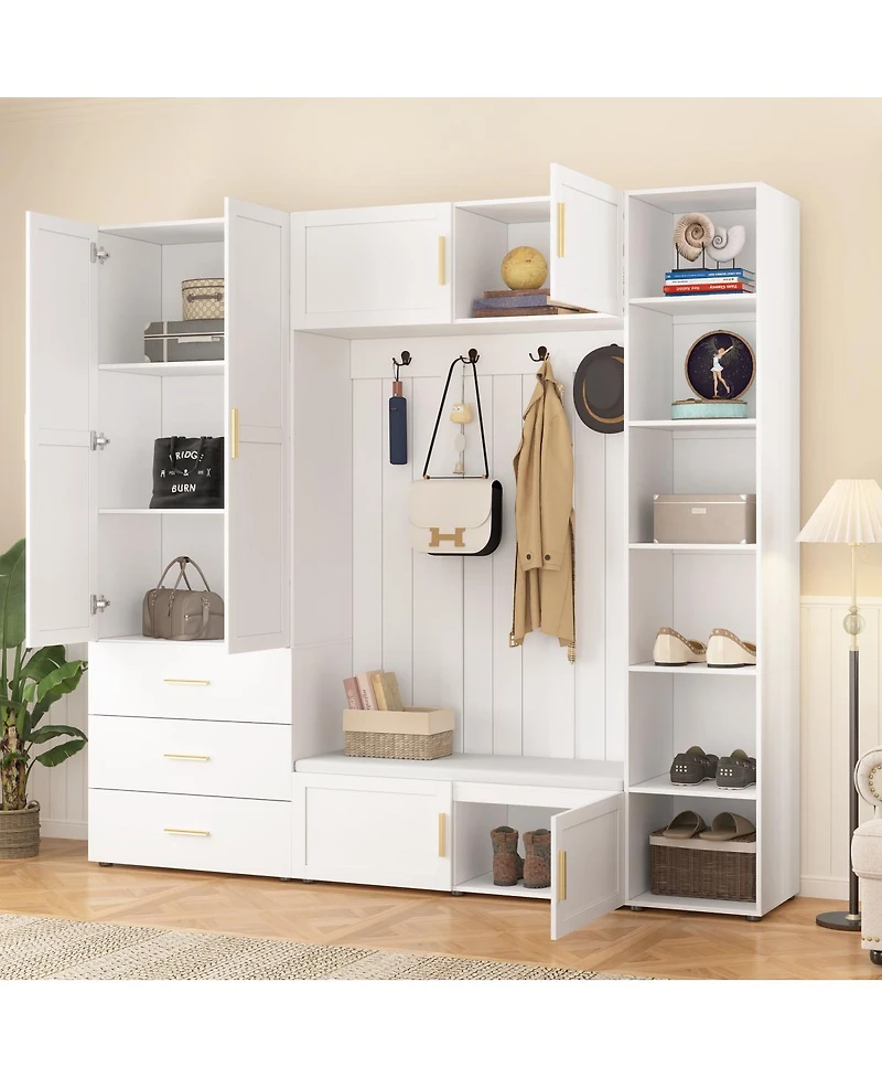 Streamdale Furniture 4-in-1 American Style Hall Tree with Padded Bench and Storage