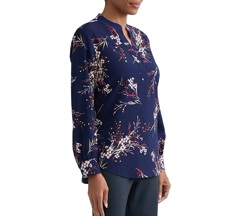 Jones New York Women's Split V-Neck Printed Popover Top
