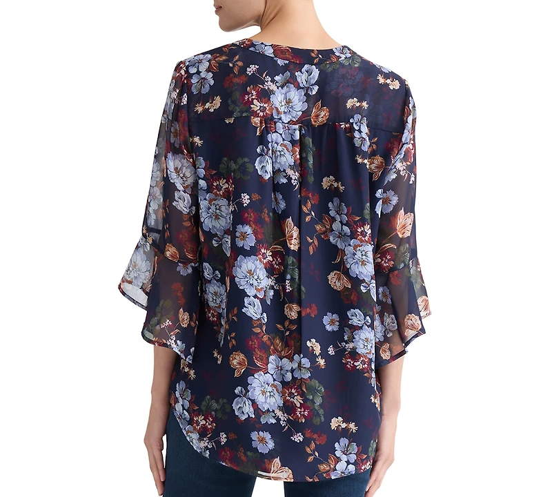 Jones New York Women's V-Neck Printed-Flutter Sleeve Top