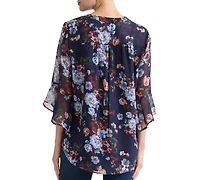 Jones New York Women's V-Neck Printed-Flutter Sleeve Top