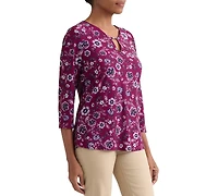 Jones New York Women's Floral Print Key-Hole Detail Top