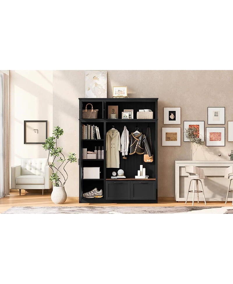 Streamdale Furniture 3-in-1 Hall Tree with Overhead Storage Bench and Entryway Organizer