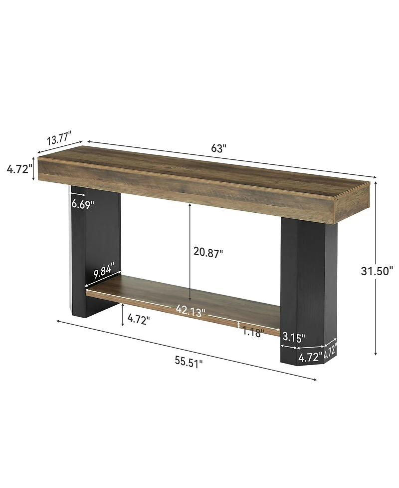 Tribesigns 2 Tier Console Table, 63'' Sofa Table Behind Couch, Long Console Sofa Tables