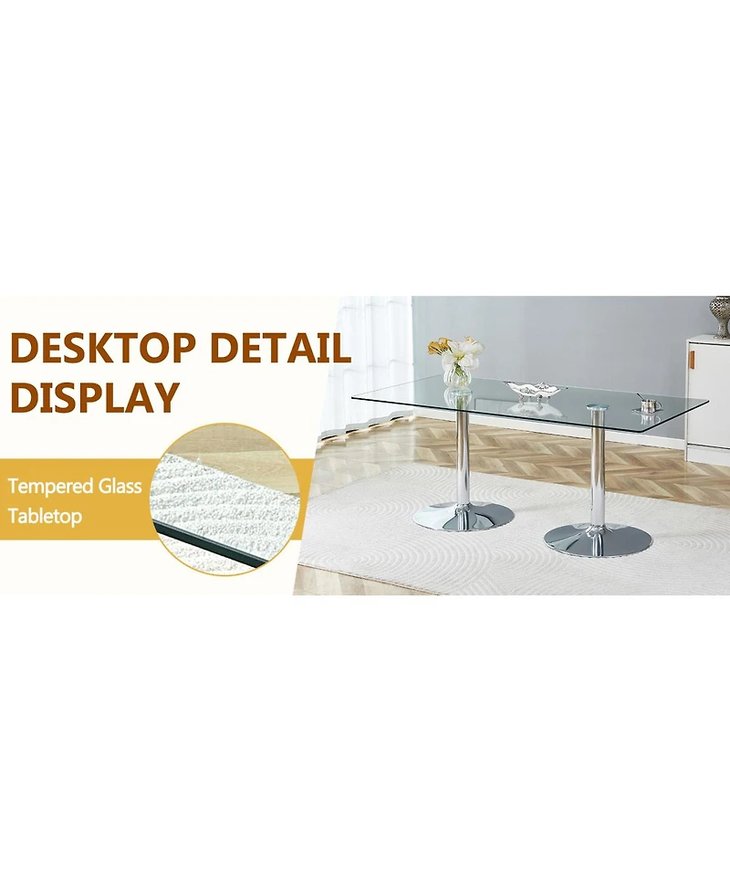 Streamdale Furniture 71 inch Tempered Glass Dining Table and 8 Pu Leather Chairs Set