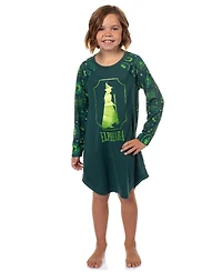 Wicked Girls' 4-16 Kids Elphaba Destined to Fly Nightgown Silhouette Long-Sleeve Raglan Soft Fleece Gown
