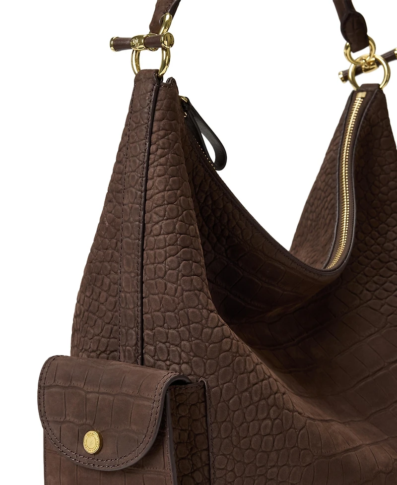 Lauren Ralph Lauren Blaike Croc-Embossed Medium Shoulder Handbag