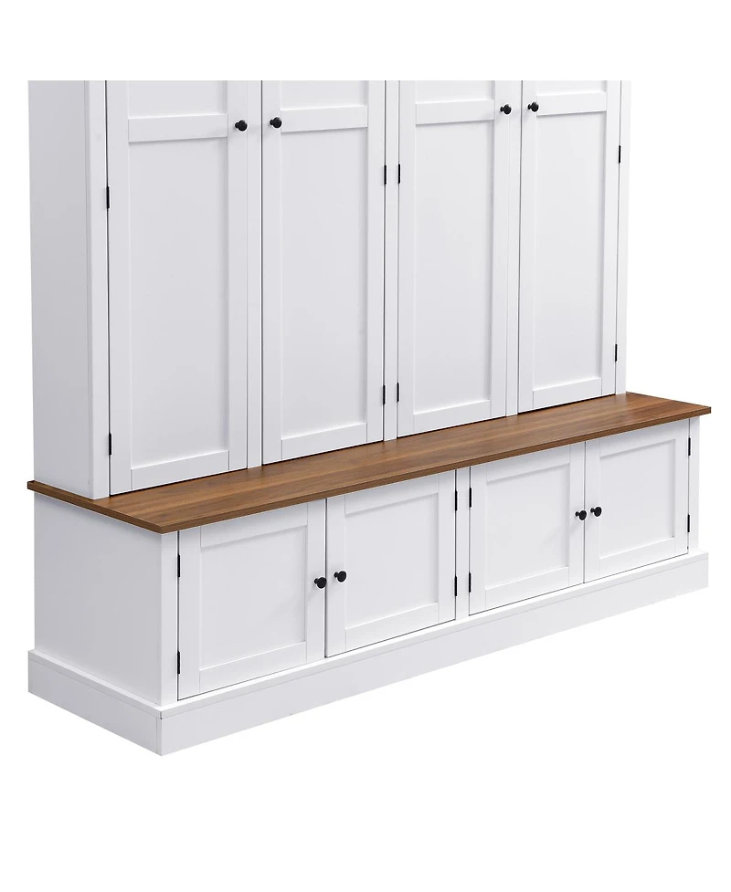 Streamdale Furniture 76.7''H Farmhouse Hall Tree with Bench Coat Rack and Storage Cabinet