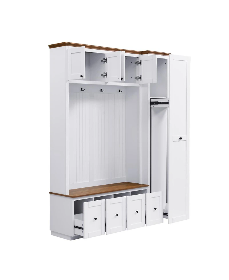 Streamdale Furniture 5-in-1 Farmhouse Hall Tree with Storage Bench Coat Rack and Shoe Cabinets