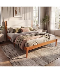 Streamdale Furniture Mid-Century Modern King Platform Bed with Upholstered Headboard