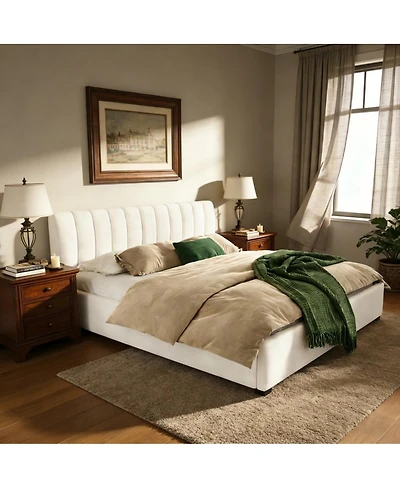 Streamdale Furniture King Size Upholstered Linen Bed Frame with Thick Headboard