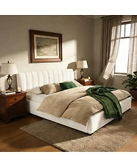 Streamdale Furniture King Size Upholstered Linen Bed Frame with Thick Headboard