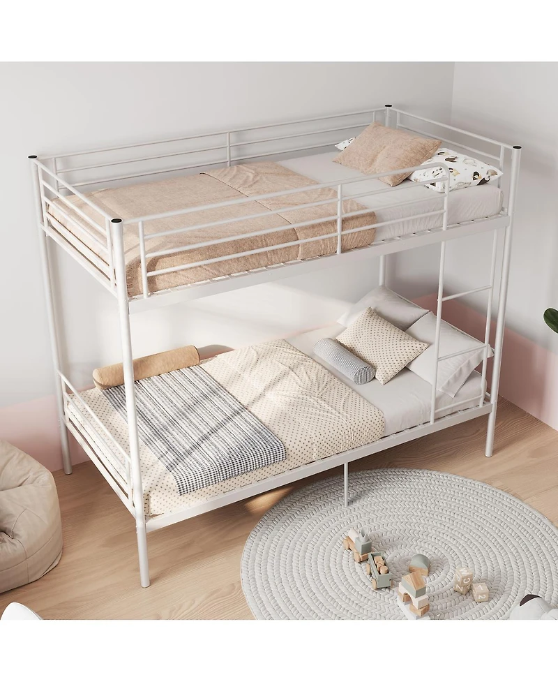 Streamdale Furniture Twin Over Twin Metal Bunk Bed with Ladder and Guardrail