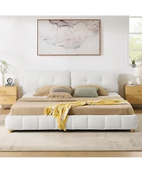 Streamdale Furniture King Cream Boucle Platform Bed with Solid Wood Legs