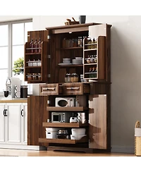 Streamdale Furniture 71'' Tall Farmhouse Kitchen Pantry with 3 Pull-Out Organizers and 2 Drawers